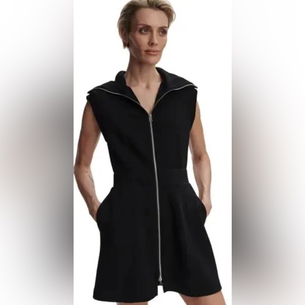 NWOT Varley Rebecca Zip-Front Mini Dress Black Size Medium $189